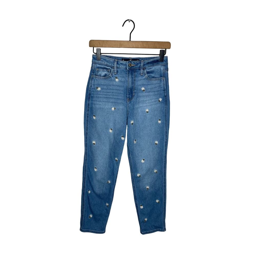 HOLLISTER Ultra High-Rise Mom Jeans Floral Embroidery Size 1R
